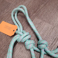 Thick Soft Nylon Rope Halter, attached Lead Rope, letahr tassle end *xc/like new, clean, mnr stains?dirt
