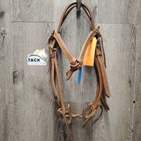 v.Hvy Leather Headstall, Conchos, Laces *vgc, mnr rubs, dirt?stains, stretched/loose keeper
