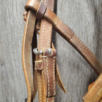 v.Hvy Leather Headstall, Conchos, Laces *vgc, mnr rubs, dirt?stains, stretched/loose keeper
