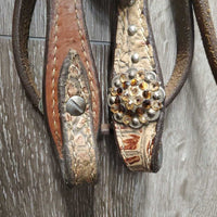 Headstall, bling, all chicago screws, Fancy Buckle & Keepers *gc, dirt, film, scraped edges, missing bling
