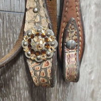 Headstall, bling, all chicago screws, Fancy Buckle & Keepers *gc, dirt, film, scraped edges, missing bling
