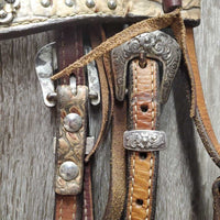 Headstall, bling, all chicago screws, Fancy Buckle & Keepers *gc, dirt, film, scraped edges, missing bling
