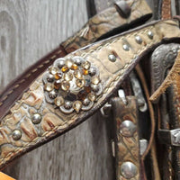 Headstall, bling, all chicago screws, Fancy Buckle & Keepers *gc, dirt, film, scraped edges, missing bling
