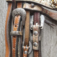 Headstall, bling, all chicago screws, Fancy Buckle & Keepers *gc, dirt, film, scraped edges, missing bling
