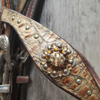 Headstall, bling, all chicago screws, Fancy Buckle & Keepers *gc, dirt, film, scraped edges, missing bling
