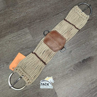 17 Thin Cotton? String Western Cinch, 2x D Rings, Leather Center *vgc/gc, clean, stained, hairy, dirt
