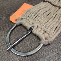 17 Thin Cotton? String Western Cinch, 2x D Rings, Leather Center *vgc/gc, clean, stained, hairy, dirt
