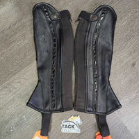 Synthetic Leather Half Chaps, Back Zips, "Crocodile" Trim, bag *vgc, mnr hair, dirt & rubs, peeled edge
