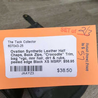 Synthetic Leather Half Chaps, Back Zips, "Crocodile" Trim, bag *vgc, mnr hair, dirt & rubs, peeled edge
