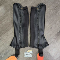 Synthetic Leather Half Chaps, Back Zips, "Crocodile" Trim, bag *like new/xc, mnr hair, scratches & rough edge
