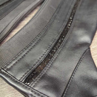 Synthetic Leather Half Chaps, Back Zips, "Crocodile" Trim, bag *like new/xc, mnr hair, scratches & rough edge
