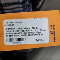 Hvy Winter Blanket, neck, 2 legs *gc, wpf, v. dirty, filmy, stains, repairs, mnr rubs, snags, faded, tape, smells
