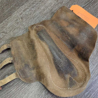 Closed Leather Brushing - Splint Boots, Buckles *gc, older, rubs, scrapes, stains, dirt, xholes, curled edges
