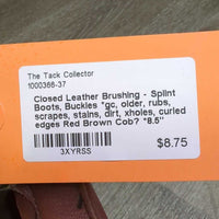 Closed Leather Brushing - Splint Boots, Buckles *gc, older, rubs, scrapes, stains, dirt, xholes, curled edges
