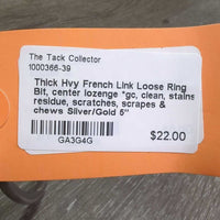Thick Hvy French Link Loose Ring Bit, center lozenge *gc, clean, stains, residue, scratches, scrapes & chews
