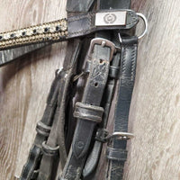 "Jump Off" Monocrown Bridle, bling, snap *gc, clean, repair, scuffs, missing bling, replaced & chewed keepers

