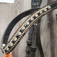 "Jump Off" Monocrown Bridle, bling, snap *gc, clean, repair, scuffs, missing bling, replaced & chewed keepers
