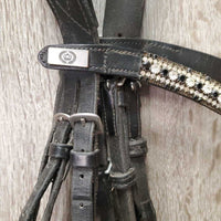 "Jump Off" Monocrown Bridle, bling, snap *gc, clean, repair, scuffs, missing bling, replaced & chewed keepers
