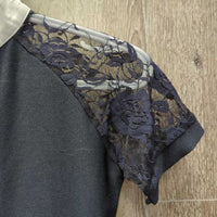 SS Show Shirt, 1/4 Zip up, Lace sleeves *vgc, mnr crinkled collar, snags
