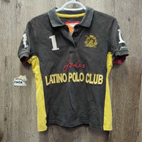 SS Polo Shirt "Latino Polo Club", Button Up *gc/fair, v.faded, rubs, pills, pits?
