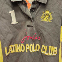 SS Polo Shirt "Latino Polo Club", Button Up *gc/fair, v.faded, rubs, pills, pits?
