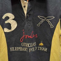 SS Polo Shirt "Gurkhas Elephant Polo Club"Button Up *gc/fair, v.faded, puckers, shrunk?
