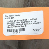 SS Polo Shirt "Gurkhas Elephant Polo Club"Button Up *gc/fair, v.faded, puckers, shrunk?
