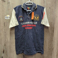 SS Polo Shirt "F.I.P. Eldoradro Polo Club", Button Up *gc/fair, faded, cracking text, rubs, fuzzy
