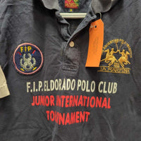 SS Polo Shirt "F.I.P. Eldoradro Polo Club", Button Up *gc/fair, faded, cracking text, rubs, fuzzy

