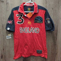 SS Polo Shirt "Team England World Cup Polo Melbourne 2001", Button Up *gc/fair, faded, rubs, edge frays, discolored collar, seam puckers, fuzzy
