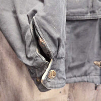 Hvy Canvas Jacket, Flannet Lined, Zip, Snaps, Cordoroy Collar *gc, v.faded, stains, rubs, dirt?, older

