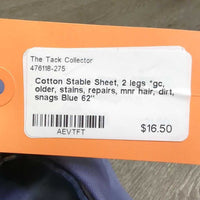 Cotton Stable Sheet, 2 legs *gc, older, stains, repairs, mnr hair, dirt, snags
