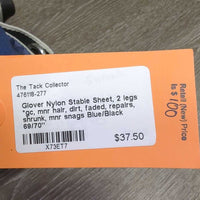 Nylon Stable Sheet, 2 legs *gc, mnr hair, dirt, faded, repairs, shrunk, mnr snags
