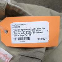 Light Side Zip Breeches *gc, older, mnr seam puckers, rubs & pills, discolored seat & legs
