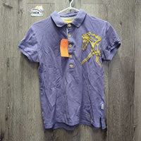 SS Polo Shirt, 1/3 Button Up *gc, mnr faded?, older?, threads, shrunk/puckered embroidery
