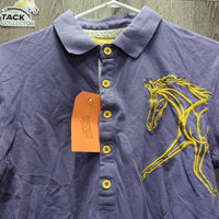SS Polo Shirt, 1/3 Button Up *gc, mnr faded?, older?, threads, shrunk/puckered embroidery
