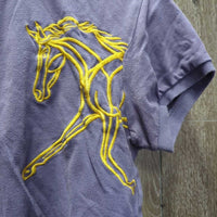 SS Polo Shirt, 1/3 Button Up *gc, mnr faded?, older?, threads, shrunk/puckered embroidery
