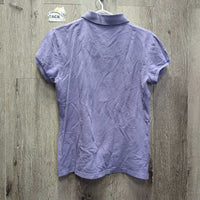 SS Polo Shirt, 1/3 Button Up *gc, mnr faded?, older?, threads, shrunk/puckered embroidery
