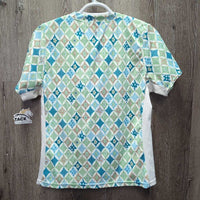 SS V Neck Shirt, Mesh Sleeves *gc, pit stains, rubs, pills
