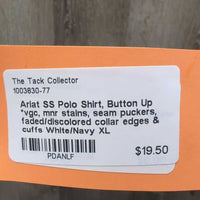 SS Polo Shirt, Button Up *vgc, mnr stains, seam puckers, faded/discolored collar edges & cuffs
