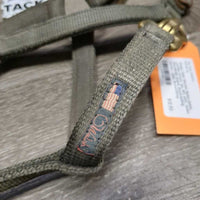 Thick Narrow Nylon Halter, Leather Crown *gc, dirt, stiff, faded, discolored, stains, dry/cracking leather , older
