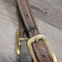 Thick Narrow Nylon Halter, Leather Crown *gc, dirt, stiff, faded, discolored, stains, dry/cracking leather , older
