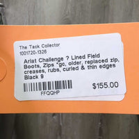 Lined Field Boots, Zips *gc, older, replaced zip, creases, rubs, curled & thin edges
