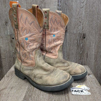 Round Toe Western Boots *fair, v.peeled insides, dry, faded, scuffed, discolored, flattened toes
