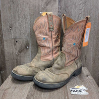 Round Toe Western Boots *fair, v.peeled insides, dry, faded, scuffed, discolored, flattened toes
