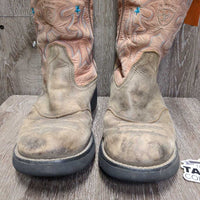 Round Toe Western Boots *fair, v.peeled insides, dry, faded, scuffed, discolored, flattened toes

