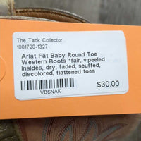 Round Toe Western Boots *fair, v.peeled insides, dry, faded, scuffed, discolored, flattened toes
