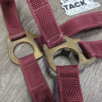 Stiff Nylon Halter, Slip Noseband, spring snap *gc, rusty, clean, stains, edge frays
