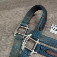 Thick Nylon & Leather Trim Halter *gc, dirty, nameplate rivet & hole, edge rubs & frays
