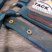 Thick Nylon & Leather Trim Halter *gc, dirty, nameplate rivet & hole, edge rubs & frays
